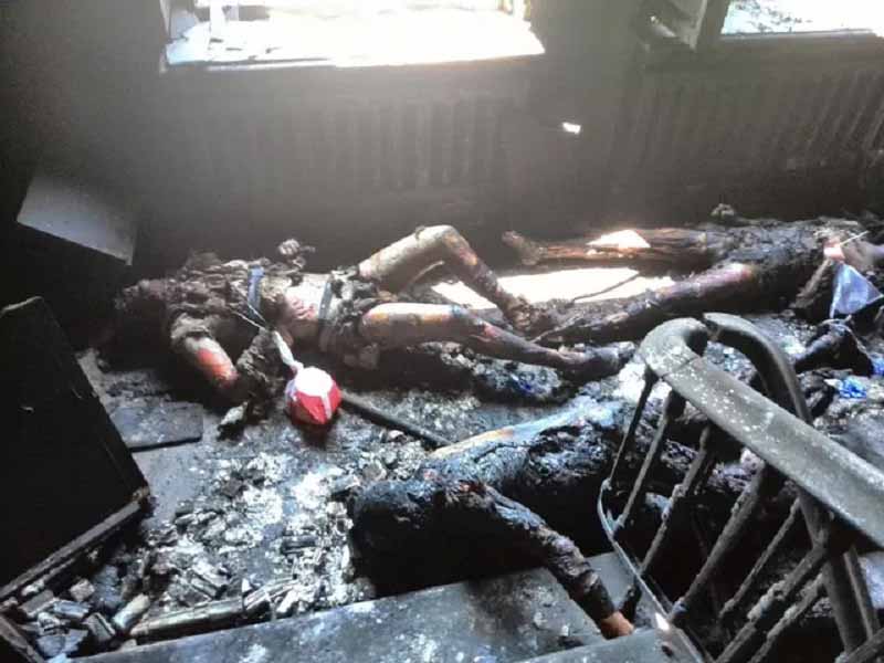 Обгоревшие тела погибших после пожара в Доме профсоюзов г. Одессы 2.05.2014
