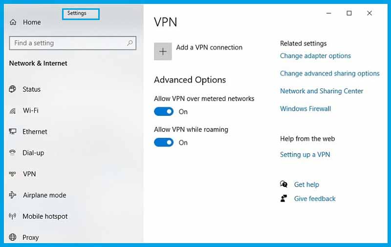 W10 VPN Settings
