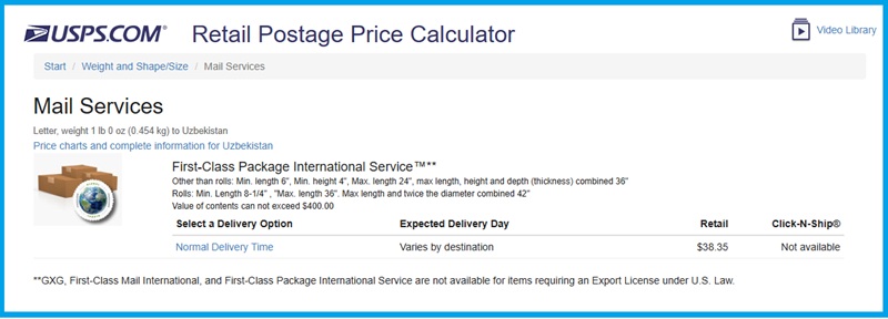 USPS Retail Postage Price Calculator